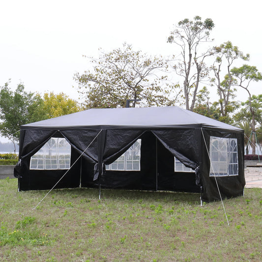 10 x 20 ft Outdoor Party Tent with 6 Removable Sidewalls Waterproof Canopy Patio Wedding Gazebo Heavy Duty Iron Frame Black