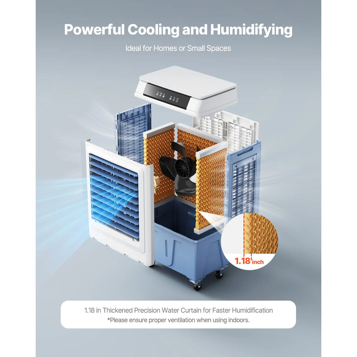 SucceBuy Evaporative Air Cooler 3100CFM with 9Gal Water Tank Swamp Cooler with Remote Control 12H Timer 4 Ice Boxes 3 Wind Speed